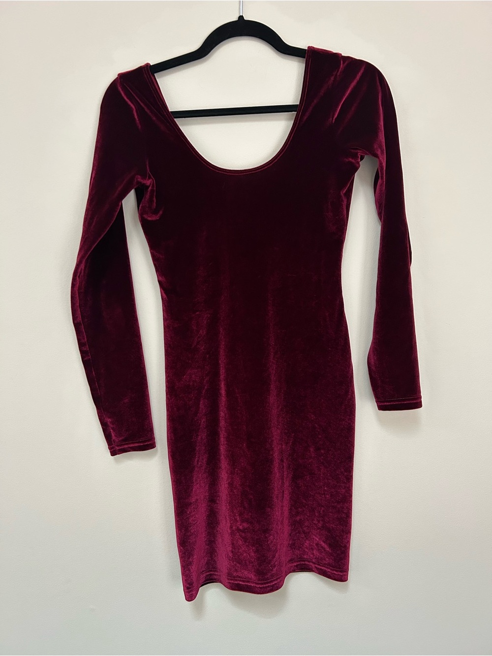 Americal Apparel Velvety Burgundy Long Sleeve Scoop Neck Grunge Mini Dress